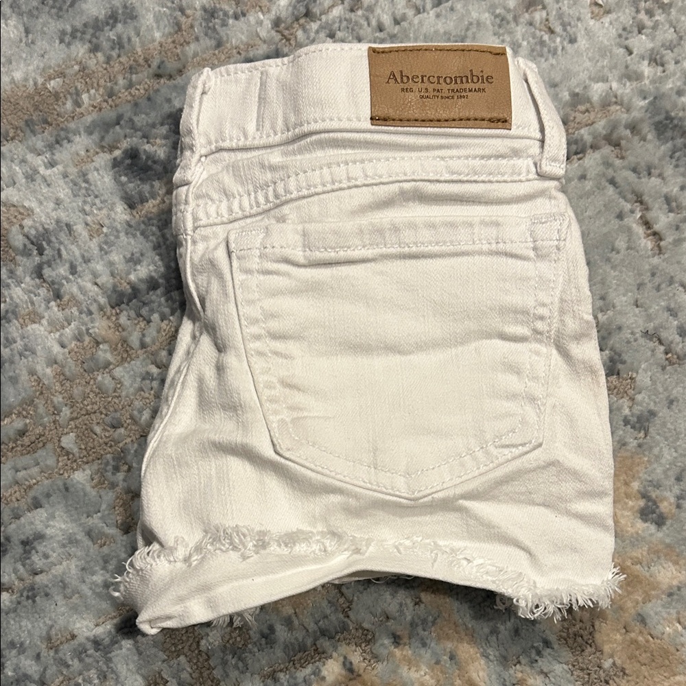 Abercrombie & Fitch White Frayed Hem Denim Shorts